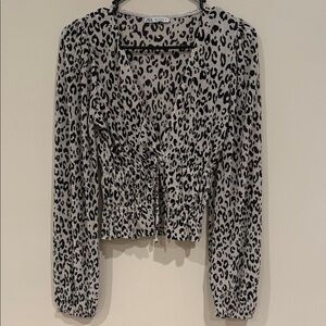 Zara Black and White Leopard Print Blouse Long Sleeve Small